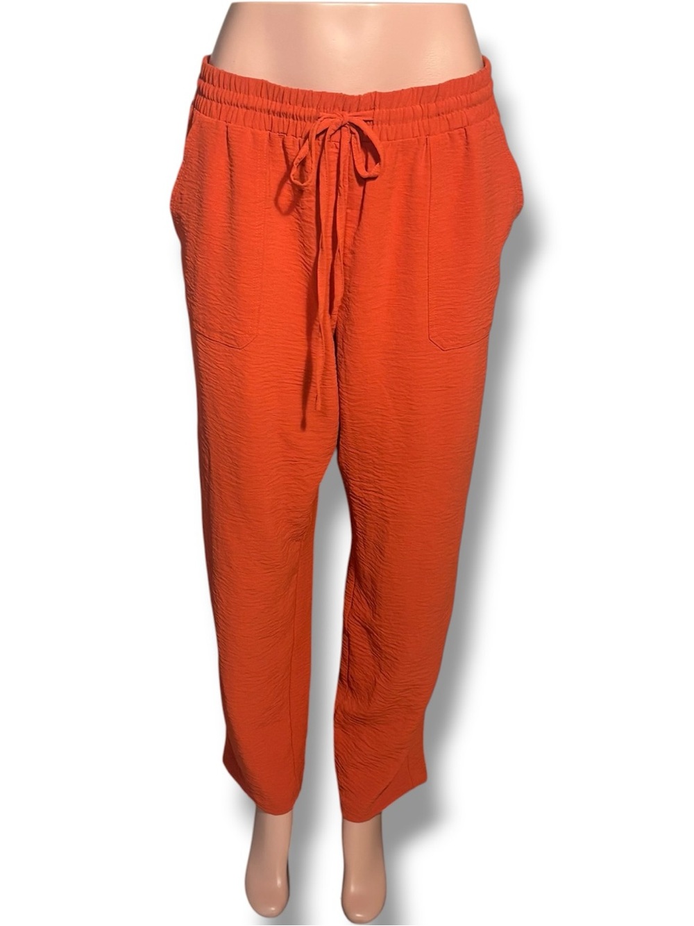 NYCC Women's Vibrant Orange Lightweight Cropped Drawstring Pants with Pockets